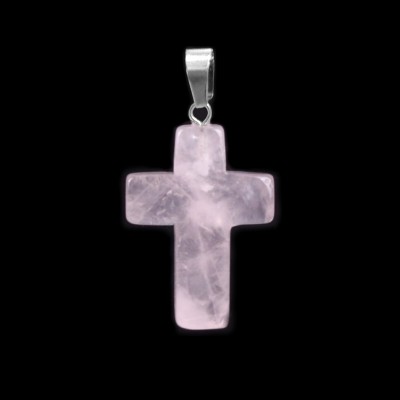 Χαλαζίας ροζ (Rose Quartz) φυσικός ημιπολύτιμος λίθος κρεμαστός σταυρός 25x18mm