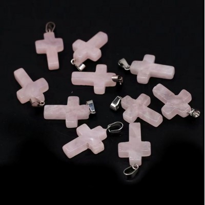Χαλαζίας ροζ (Rose Quartz) φυσικός ημιπολύτιμος λίθος κρεμαστός σταυρός 25x18mm