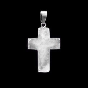 Χαλαζίας λευκός (White Quartz) φυσικός ημιπολύτιμος λίθος κρεμαστός σταυρός 25x18mm Σταυροί