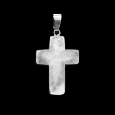 Χαλαζίας λευκός (White Quartz) φυσικός ημιπολύτιμος λίθος κρεμαστός σταυρός 25x18mm
