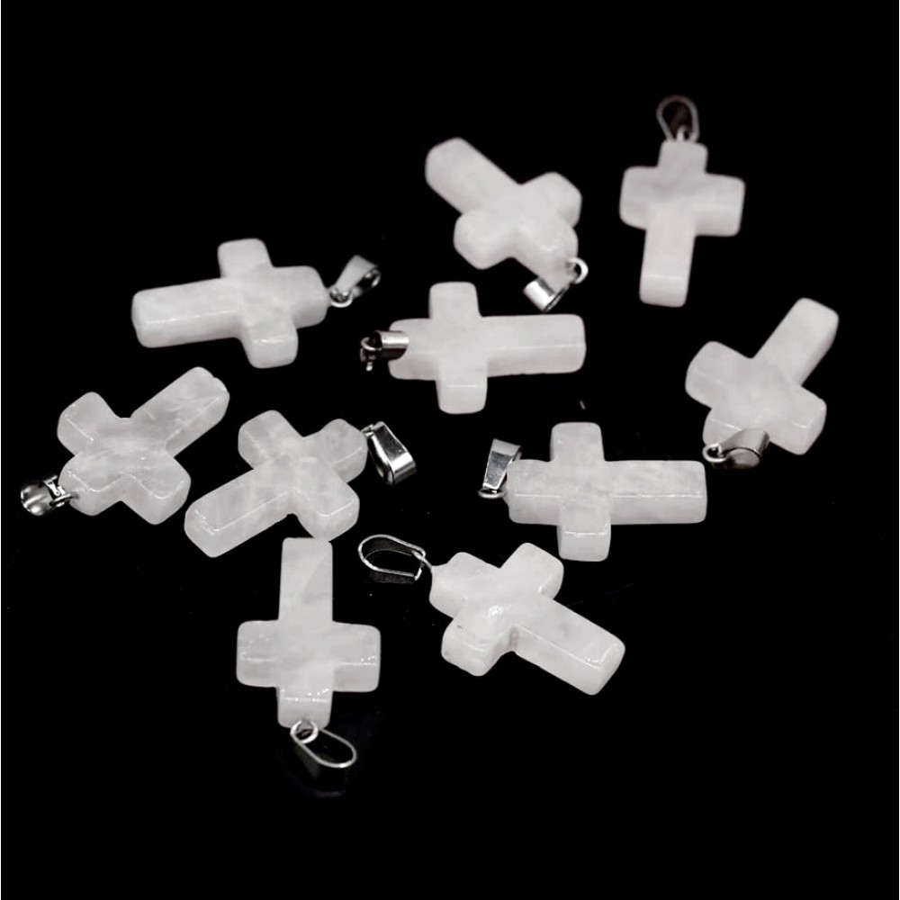Χαλαζίας λευκός (White Quartz) φυσικός ημιπολύτιμος λίθος κρεμαστός σταυρός 25x18mm Σταυροί