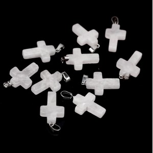 Χαλαζίας λευκός (White Quartz) φυσικός ημιπολύτιμος λίθος κρεμαστός σταυρός 25x18mm Σταυροί