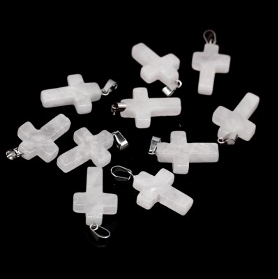 Χαλαζίας λευκός (White Quartz) φυσικός ημιπολύτιμος λίθος κρεμαστός σταυρός 25x18mm