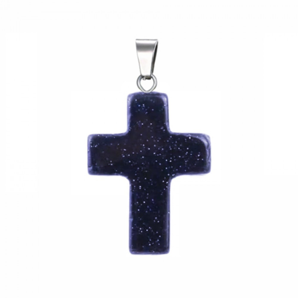 Χρυσόλιθος μπλε (blue Sandstone) φυσικός ημιπολύτιμος λίθος κρεμαστός σταυρός 25x18mm Σταυροί