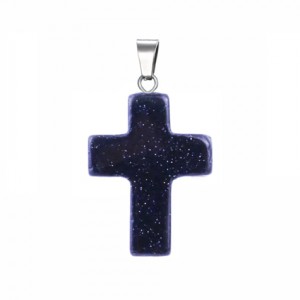 Χρυσόλιθος μπλε (blue Sandstone) φυσικός ημιπολύτιμος λίθος κρεμαστός σταυρός 25x18mm Σταυροί