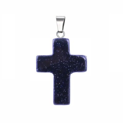 Χρυσόλιθος μπλε (blue Sandstone) φυσικός ημιπολύτιμος λίθος κρεμαστός σταυρός 25x18mm