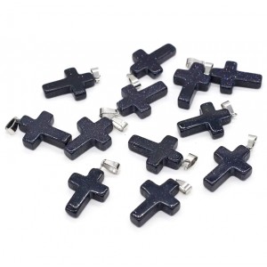 Χρυσόλιθος μπλε (blue Sandstone) φυσικός ημιπολύτιμος λίθος κρεμαστός σταυρός 25x18mm Σταυροί