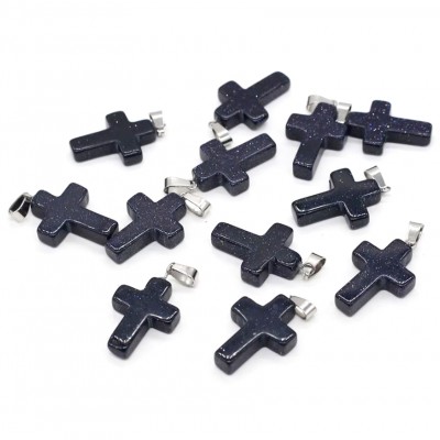 Χρυσόλιθος μπλε (blue Sandstone) φυσικός ημιπολύτιμος λίθος κρεμαστός σταυρός 25x18mm