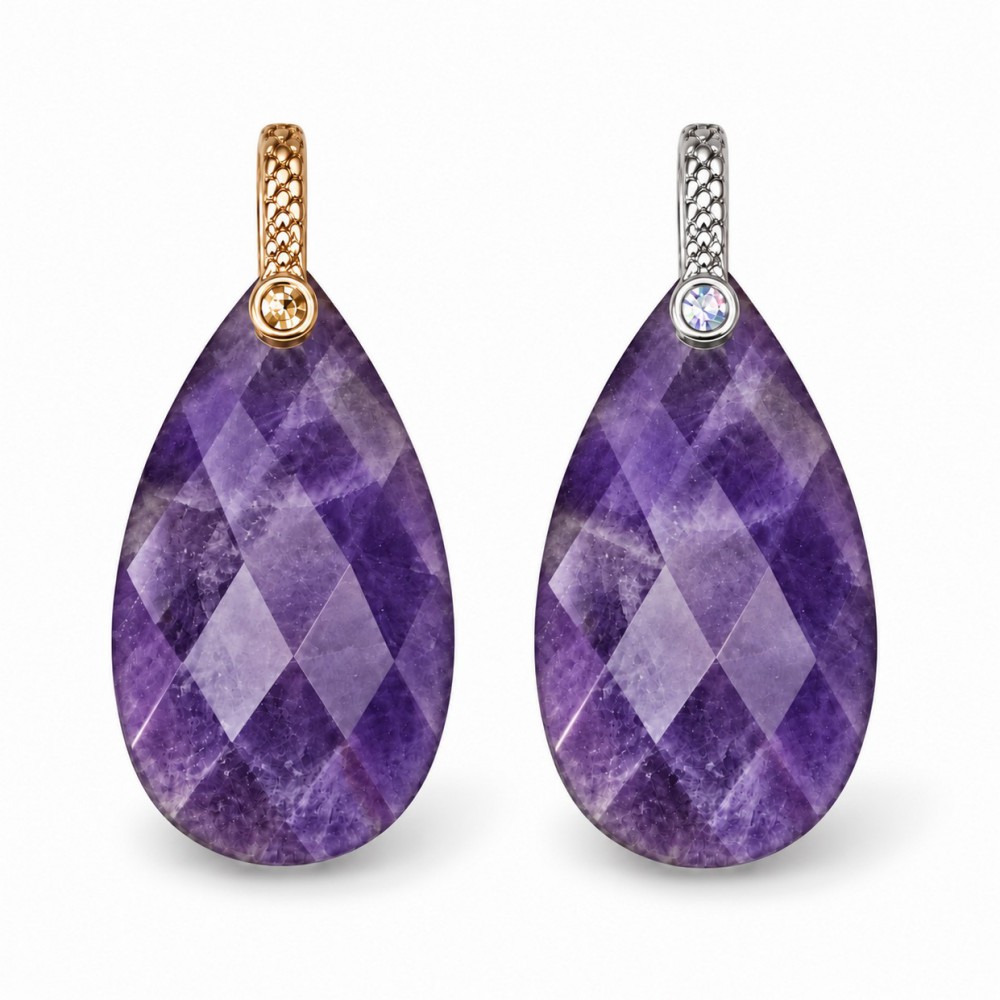 Αμέθυστος (Amethyst) φυσικός ημιπολύτιμος λίθος κρεμαστό μακρύ δάκρυ ταγιέ με στράς 25x13mm Μακρύ Δάκρυ Ταγιέ Κρεμαστοί Λίθοι