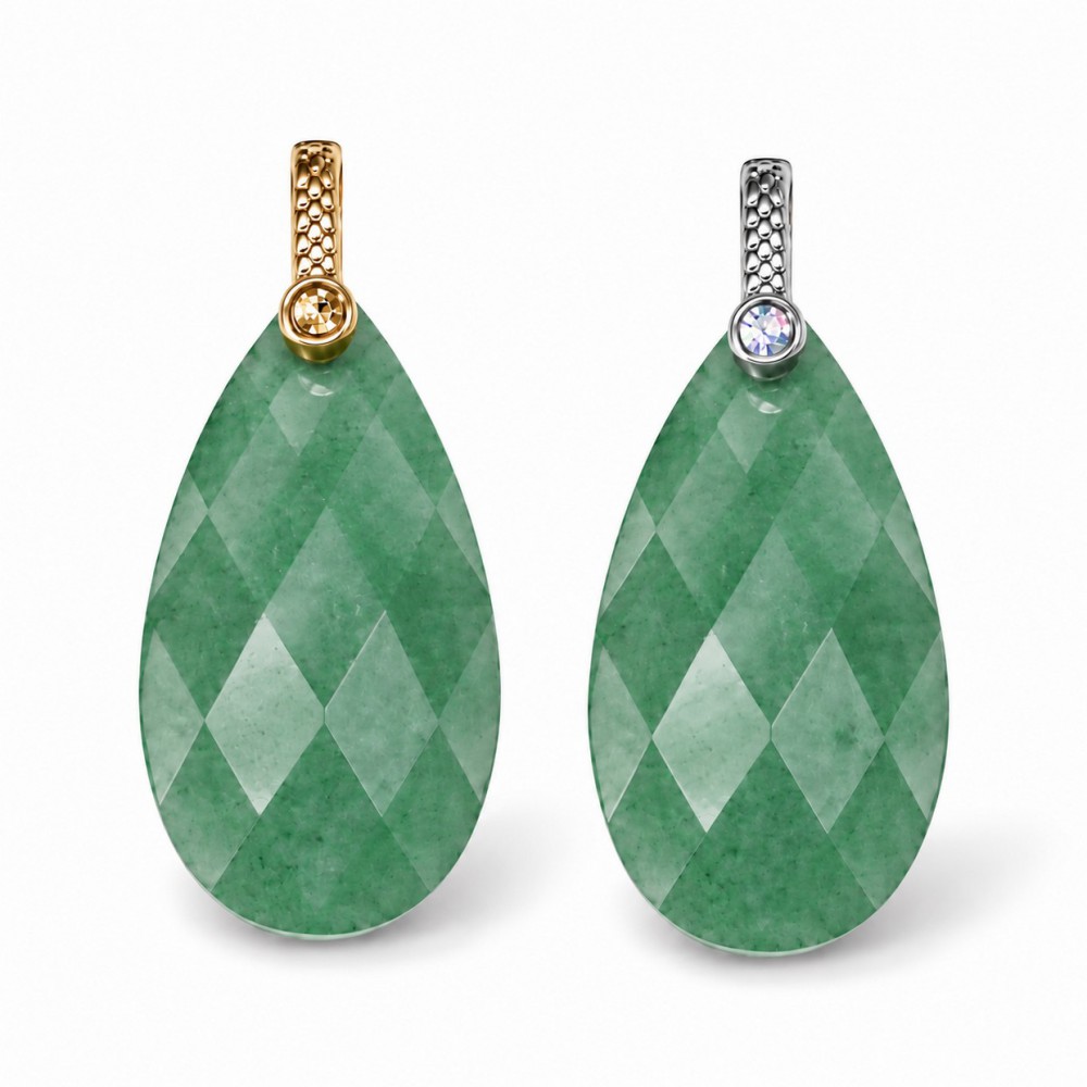 Αβεντουρίνη πράσινη (Aventurine) φυσικός ημιπολύτιμος λίθος κρεμαστό μακρύ δάκρυ ταγιέ με στράς 25x13mm Μακρύ Δάκρυ Ταγιέ Κρεμαστοί Λίθοι