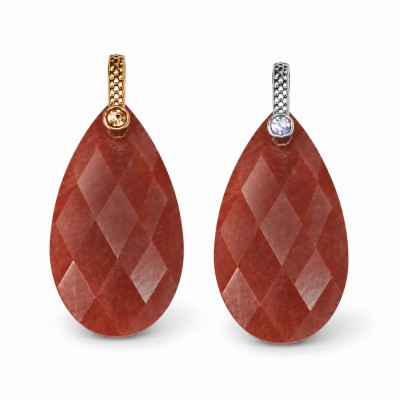 Κορνεόλη (Carnelian) φυσικός ημιπολύτιμος λίθος κρεμαστό μακρύ δάκρυ ταγιέ με στράς 25x13mm