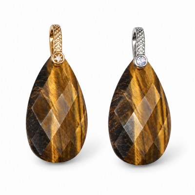 Μάτι της Τίγρης (Tiger Eye) φυσικός ημιπολύτιμος λίθος κρεμαστό μακρύ δάκρυ ταγιέ με στράς 25x13mm