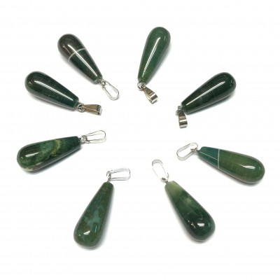 Αχάτης Βρυώδης (Moss Grass Agate) φυσικός ημιπολύτιμος λίθος κρεμαστό μακρύ δάκρυ 25x10mm
