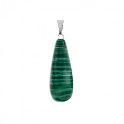 Μαλαχίτης πράσινος (Malachite) φυσικός ημιπολύτιμος λίθος κρεμαστό μακρύ δάκρυ 25x10mm