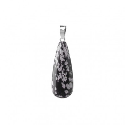 Οψιδιανός Χιονονιφάδα (Obsidian Snowflake) φυσικός ημιπολύτιμος λίθος κρεμαστό μακρύ δάκρυ 25x10mm