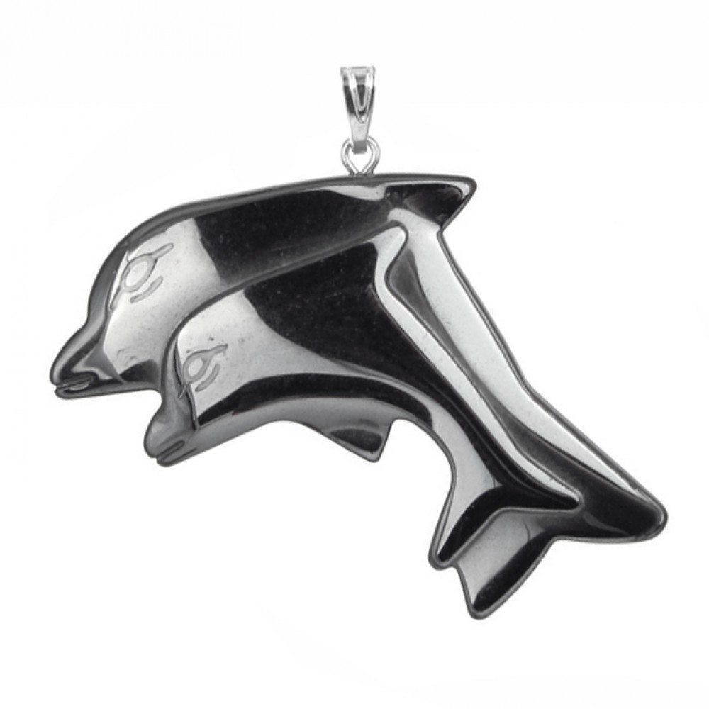 Αιματίτης (Hematite) φυσικός ημιπολύτιμος λίθος διπλό δελφίνι κρεμαστό 48x30mm Διάφοροι Κρεμαστοί Λίθοι