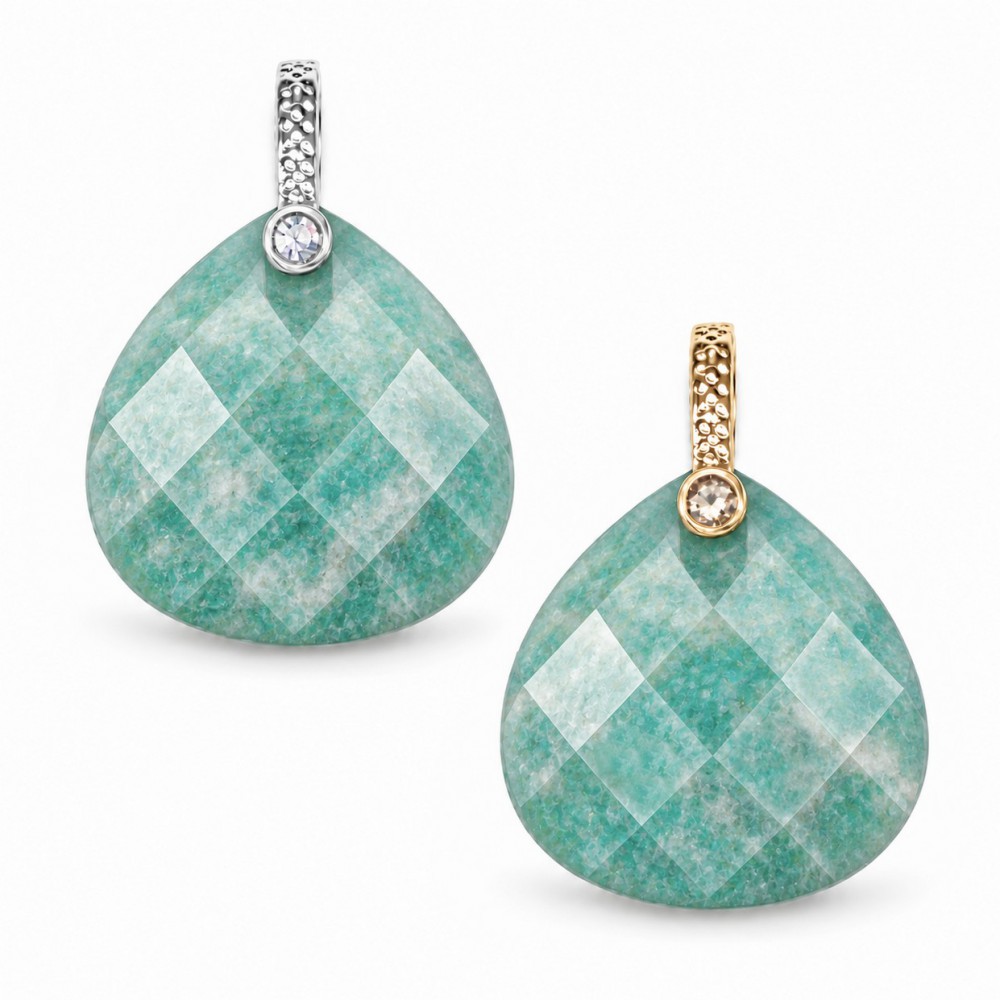 Αμαζονίτης (Amazonite) φυσικός ημιπολύτιμος λίθος κρεμαστό φαρδύ δάκρυ ταγιέ με στράς 16mm Φαρδύ Δάκρυ Ταγιέ Κρεμαστοί Λίθοι