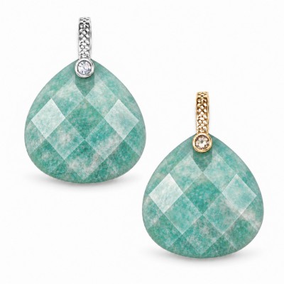 Αμαζονίτης (Amazonite) φυσικός ημιπολύτιμος λίθος κρεμαστό φαρδύ δάκρυ ταγιέ με στράς 16mm