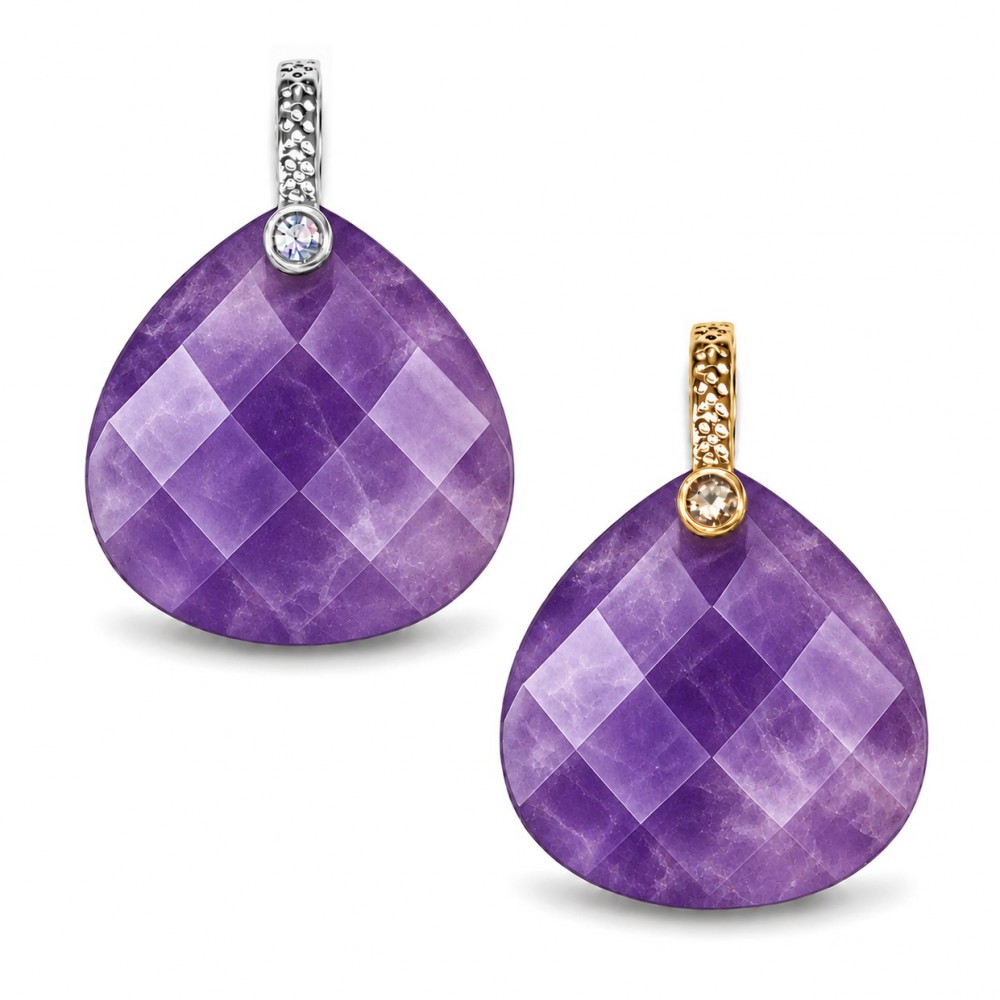Αμέθυστος (Amethyst) φυσικός ημιπολύτιμος λίθος κρεμαστό φαρδύ δάκρυ ταγιέ με στράς 16mm Φαρδύ Δάκρυ Ταγιέ Κρεμαστοί Λίθοι