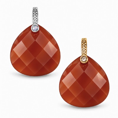 Κορνεόλη (Carnelian) φυσικός ημιπολύτιμος λίθος κρεμαστό φαρδύ δάκρυ ταγιέ με στράς 16mm
