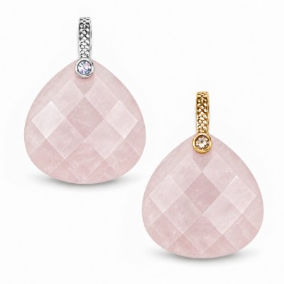 Χαλαζίας ροζ (Rose Quartz) φυσικός ημιπολύτιμος λίθος κρεμαστό φαρδύ δάκρυ ταγιέ με στράς 16mm