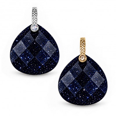 Χρυσόλιθος μπλε (blue Sandstone) φυσικός ημιπολύτιμος λίθος κρεμαστό φαρδύ δάκρυ ταγιέ με στράς 16mm