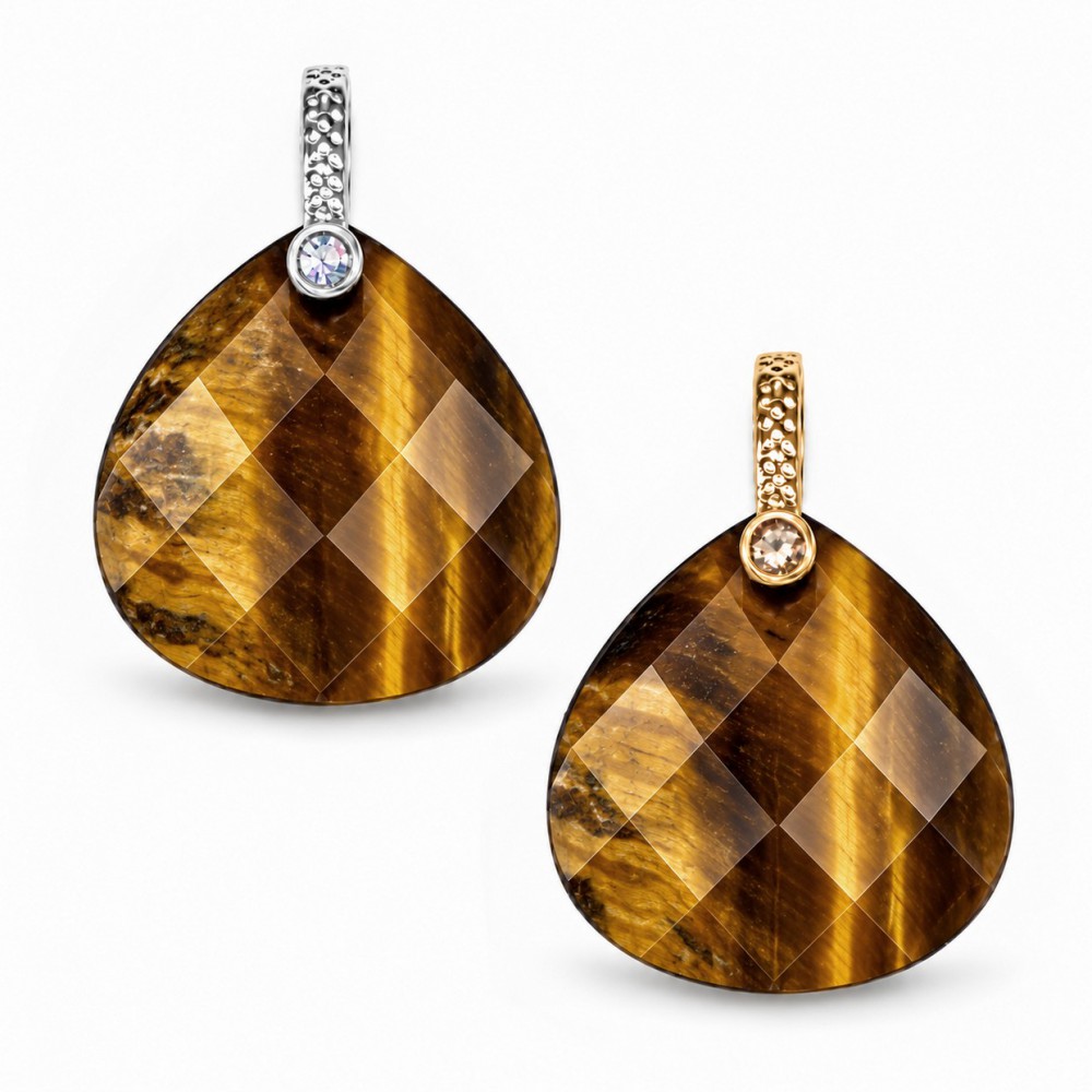 Μάτι της Τίγρης (Tiger Eye) φυσικός ημιπολύτιμος λίθος κρεμαστό φαρδύ δάκρυ ταγιέ με στράς 16mm Φαρδύ Δάκρυ Ταγιέ Κρεμαστοί Λίθοι