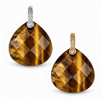 Μάτι της Τίγρης (Tiger Eye) φυσικός ημιπολύτιμος λίθος κρεμαστό φαρδύ δάκρυ ταγιέ με στράς 16mm