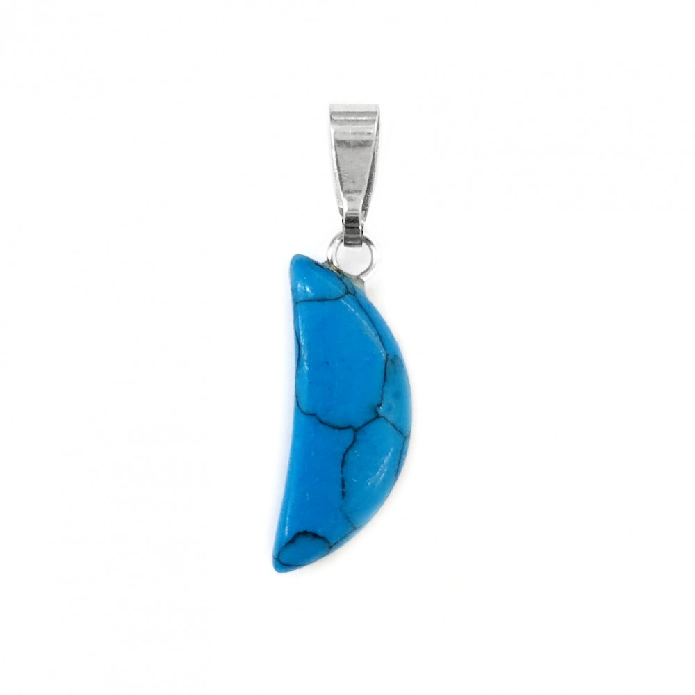 Χαολίτης μπλε (blue Howlite) φυσικός ημιπολύτιμος λίθος μισοφέγγαρο κρεμαστό 20x8mm