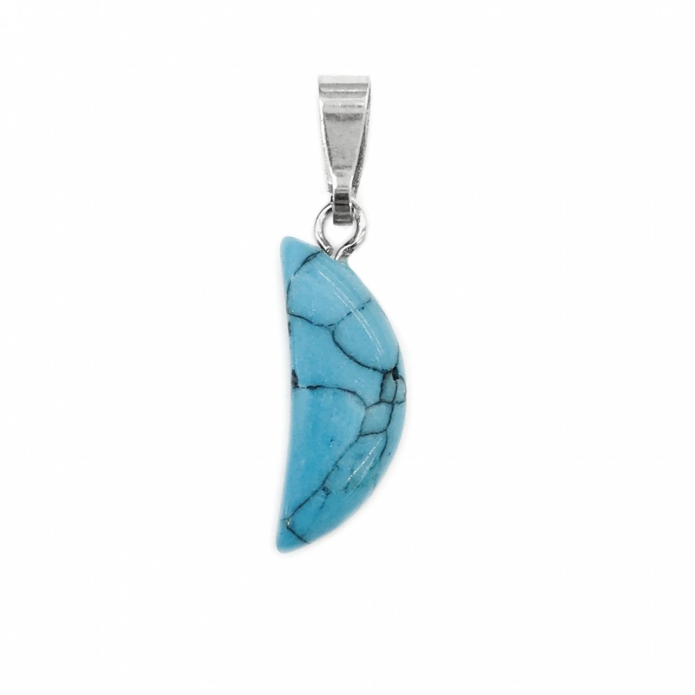 Χαολίτης γαλάζιος (light blue Howlite) φυσικός ημιπολύτιμος λίθος μισοφέγγαρο κρεμαστό 20x8mm