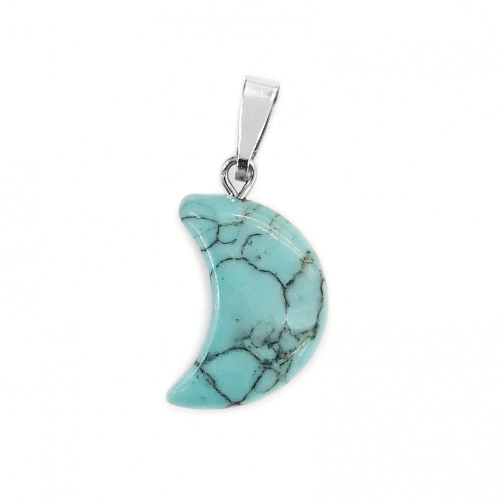 Τυρκουάζ Χαολίτης (Turqoise Howlite) φυσικός ημιπολύτιμος λίθος μισοφέγγαρο κρεμαστό 19x14mm