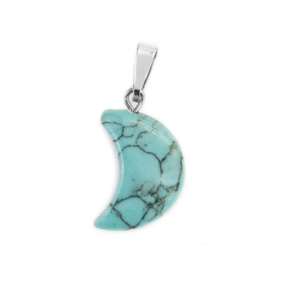 Τυρκουάζ Χαολίτης (Turqoise Howlite) φυσικός ημιπολύτιμος λίθος μισοφέγγαρο κρεμαστό 19x14mm