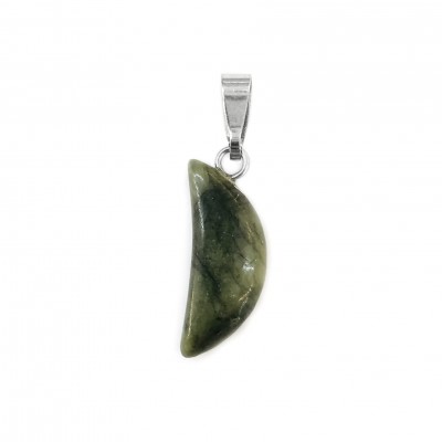 Νεφρίτης (Nephrite) φυσικός ημιπολύτιμος λίθος μισοφέγγαρο κρεμαστό 20x8mm