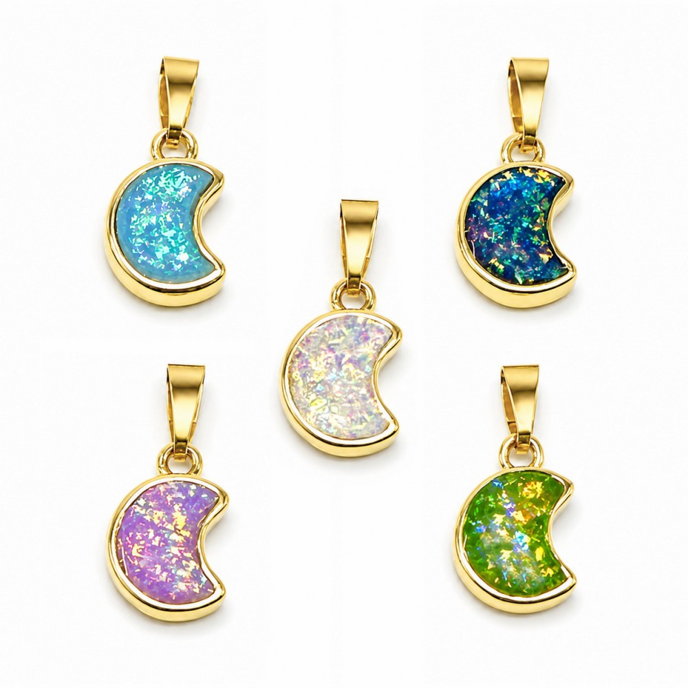Οπάλιο (Galaxy Opal) φυσικός ημιπολύτιμος λίθος μισοφέγγαρο κρεμαστό με μεταλλικό επίχρυσο καστόνι 11x9mm Μεταλλικά Στοιχεία - Μοτίφ