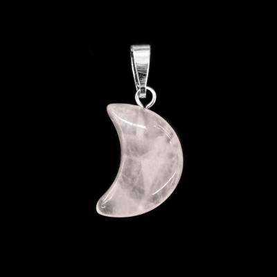 Χαλαζίας ροζ (Rose Quartz) φυσικός ημιπολύτιμος λίθος μισοφέγγαρο κρεμαστό 19x14mm