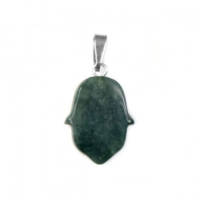 Αχάτης Βρυώδης (Moss Grass Agate) φυσικός ημιπολύτιμος λίθος κρεμαστό Hamsa 20x15mm