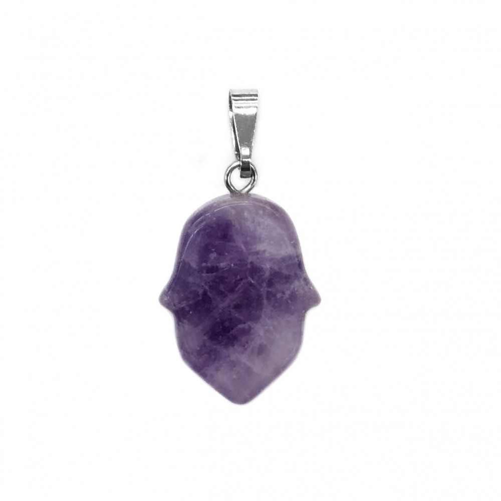 Αμέθυστος (Amethyst) φυσικός ημιπολύτιμος λίθος κρεμαστό Hamsa 20x15mm Hamsa Κρεμαστοί Λίθοι