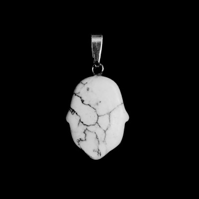 Χαολίτης λευκός (white Howlite) φυσικός ημιπολύτιμος λίθος κρεμαστό Hamsa 20x15mm