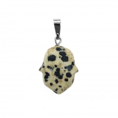 Ίασπις Δαλματίας (Dalmatian Jasper) φυσικός ημιπολύτιμος λίθος κρεμαστό Hamsa 20x15mm