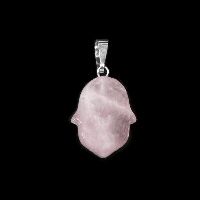 Χαλαζίας ροζ (Rose Quartz) φυσικός ημιπολύτιμος λίθος κρεμαστό Hamsa 20x15mm