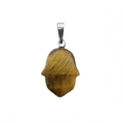 Μάτι της Τίγρης (Tiger Eye) φυσικός ημιπολύτιμος λίθος κρεμαστό Hamsa 20x15mm