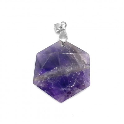 Αμέθυστος (Amethyst) φυσικός ημιπολύτιμος λίθος κρεμαστό εξάγωνο 30mm