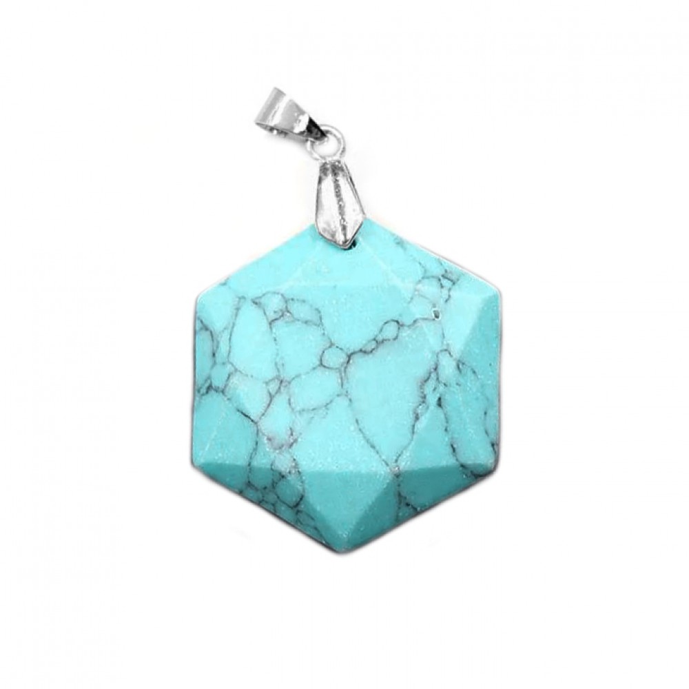 Τυρκουάζ Χαολίτης (Turqoise Howlite) φυσικός ημιπολύτιμος λίθος κρεμαστό εξάγωνο 30mm Εξάγωνο Κρεμαστοί Λίθοι