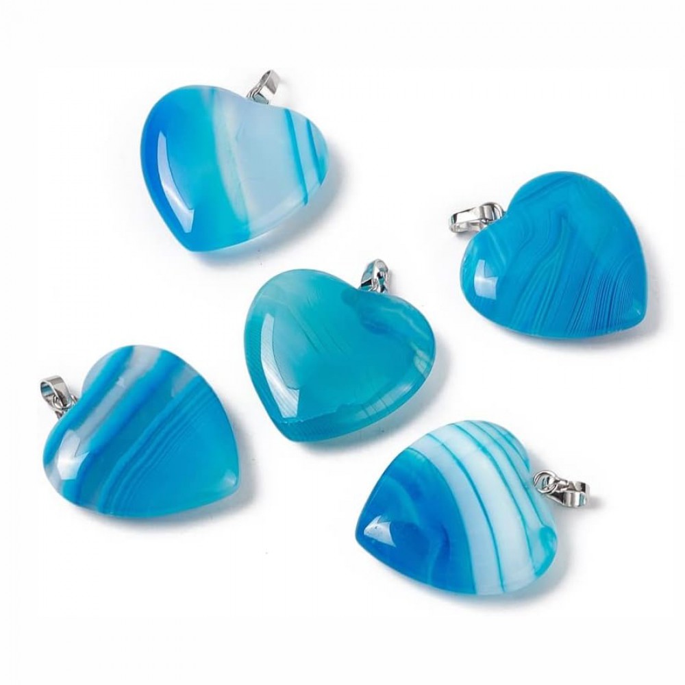 Αχάτης μπλε (Agate) φυσικός ημιπολύτιμος λίθος καρδιά κρεμαστή 15mm / 20mm Καρδιά Κρεμαστοί Λίθοι