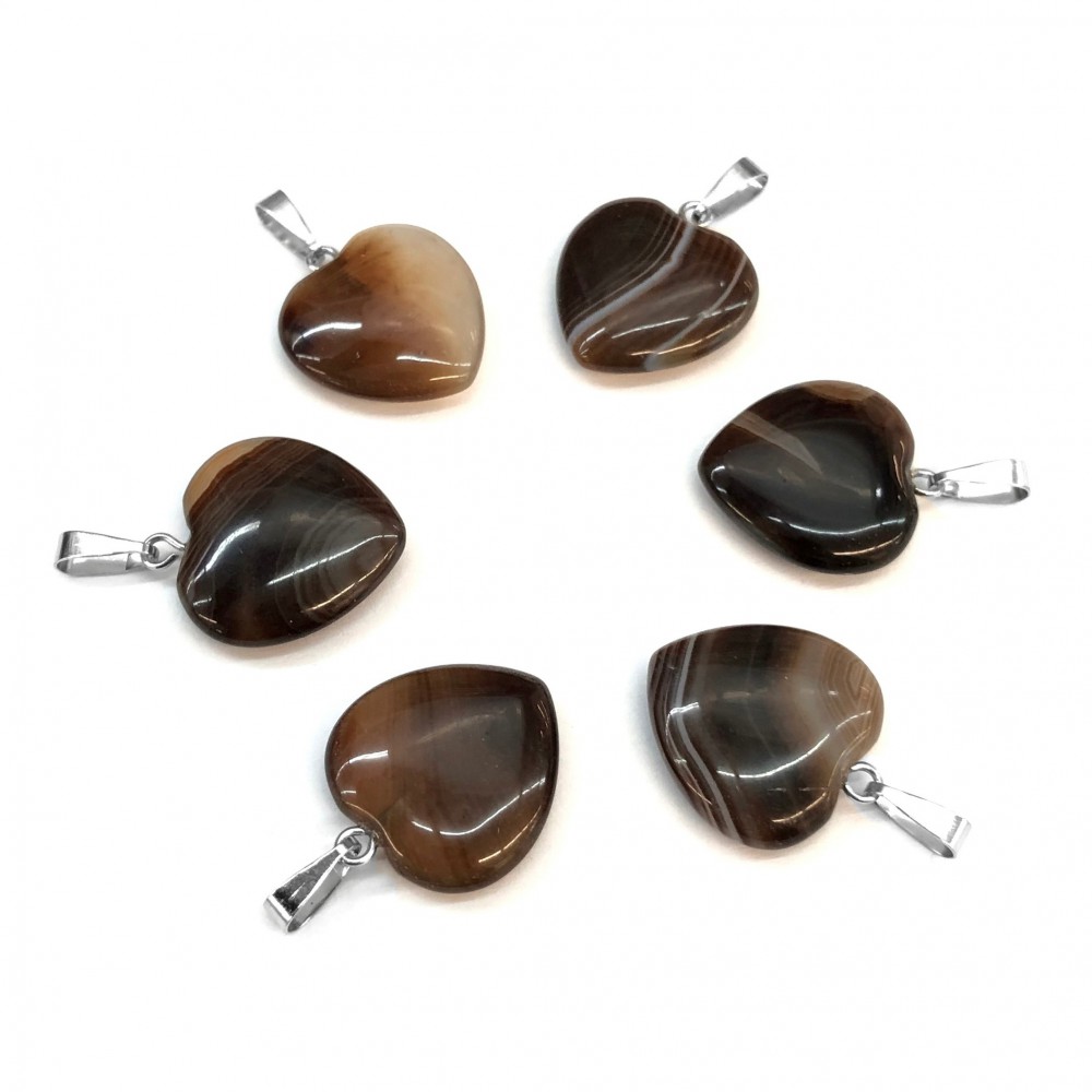 Αχάτης καφέ (Agate Botswana) φυσικός ημιπολύτιμος λίθος καρδιά κρεμαστή 15mm / 20mm Καρδιά Κρεμαστοί Λίθοι
