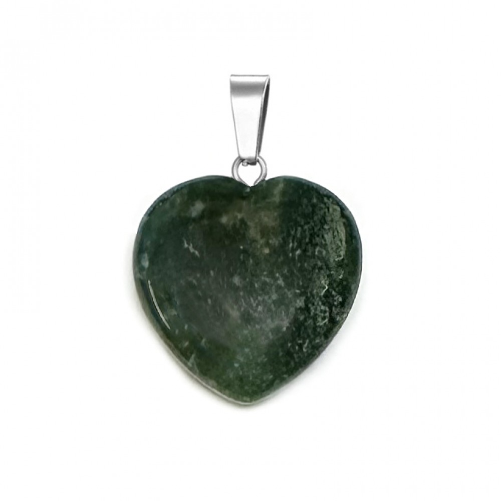 Αχάτης Βρυώδης (Moss Grass Agate) φυσικός ημιπολύτιμος λίθος καρδιά κρεμαστή 20mm