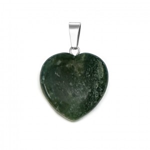 Αχάτης Βρυώδης (Moss Grass Agate) φυσικός ημιπολύτιμος λίθος καρδιά κρεμαστή 20mm