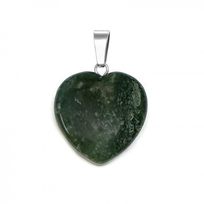 Αχάτης Βρυώδης (Moss Grass Agate) φυσικός ημιπολύτιμος λίθος καρδιά κρεμαστή 20mm