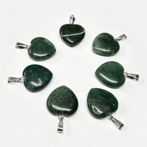 Αχάτης Βρυώδης (Moss Grass Agate) φυσικός ημιπολύτιμος λίθος καρδιά κρεμαστή 20mm
