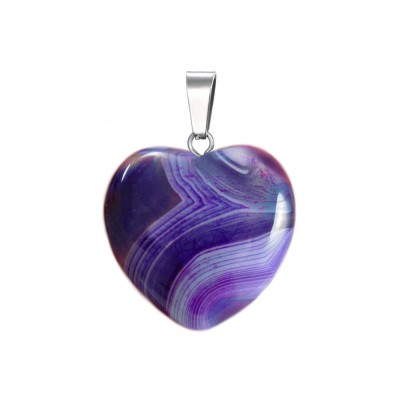 Αχάτης μωβ (Agate) φυσικός ημιπολύτιμος λίθος καρδιά κρεμαστή 15mm / 20mm